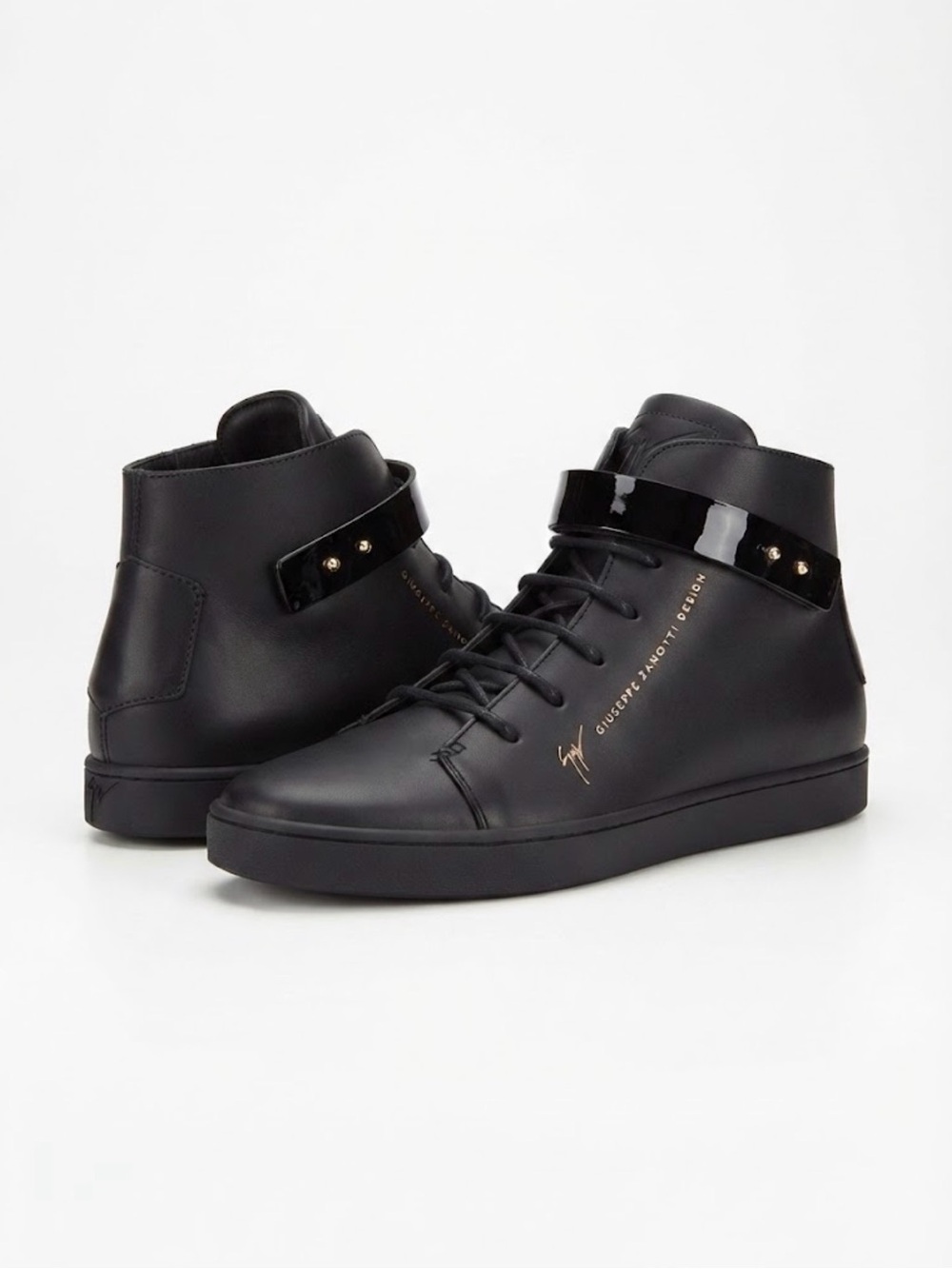 Giuseppe Zanotti James Black Leather High Top Lace-Up Sneakers Size US 7-7.5